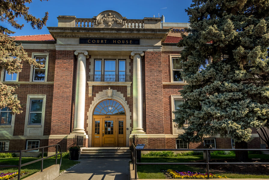 historic courthouse with bricks and old windows in Red Deer, Alberta