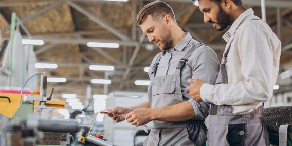 industrial businessmen review the numbers